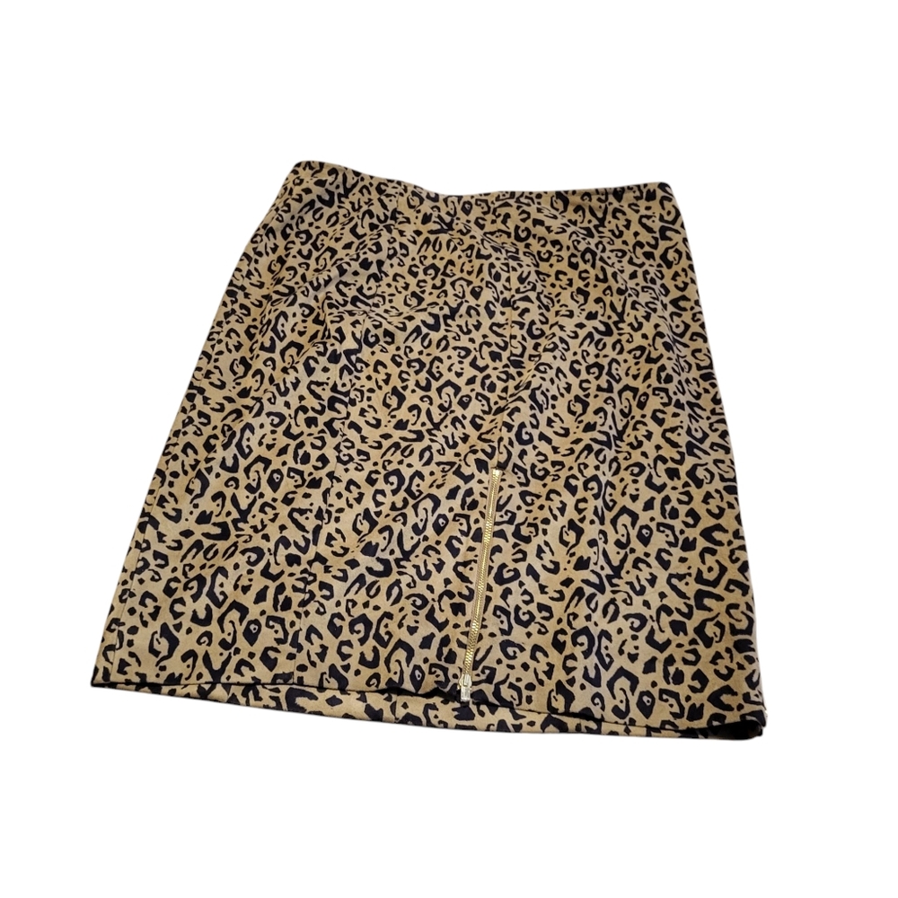 Chicos Black Label Pencil Skirt Size Medium 10 Leopard Print Gold Zipper Classy